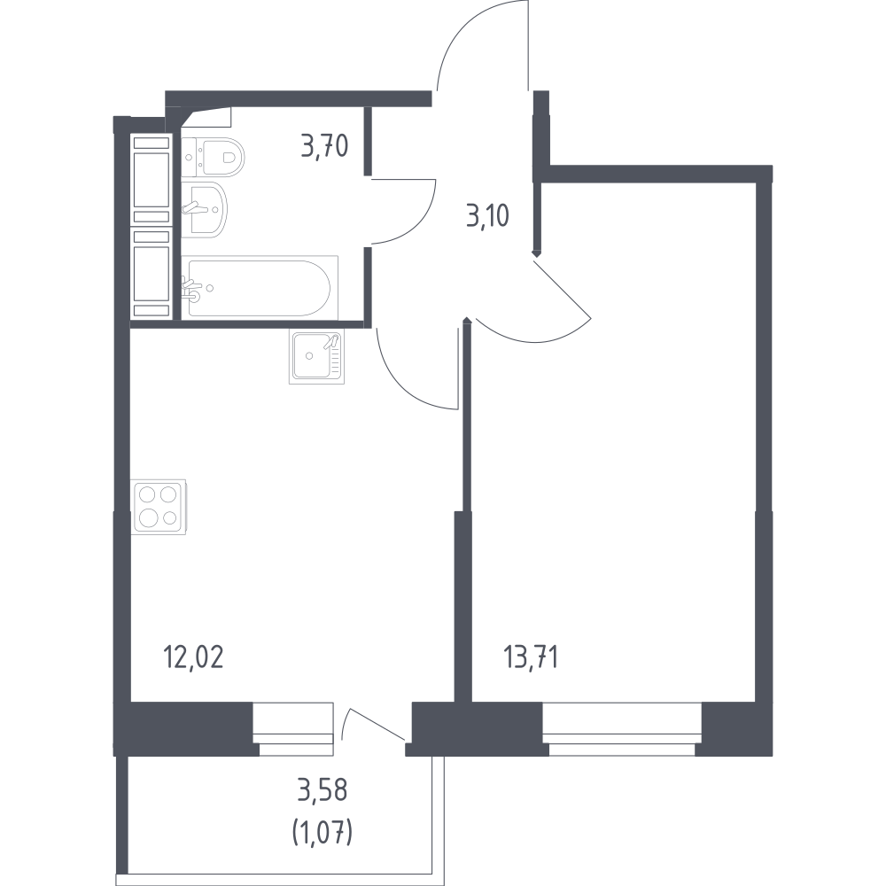 1-комнатная 33 м2 в ЖК Новое Колпино корпус null этаж 5
