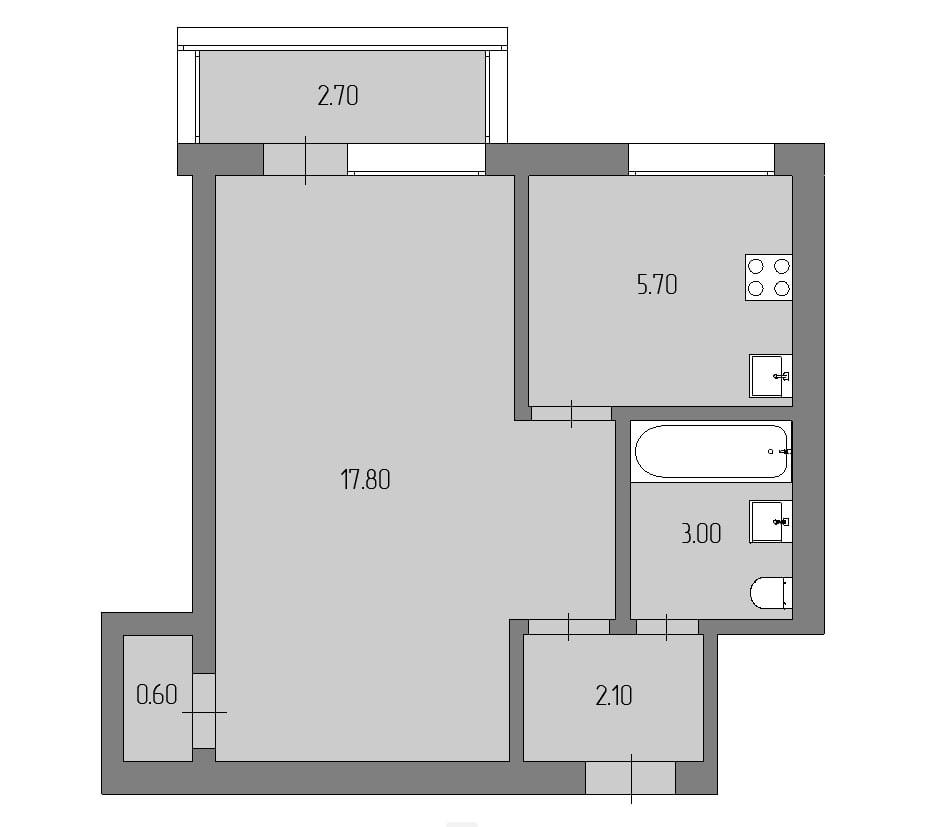 1-комнатная 29.2 м2 в ЖК undefined корпус null этаж 4