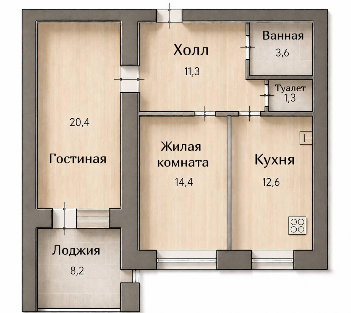 2-комнатная 63.6 м2 в ЖК undefined корпус null этаж 5