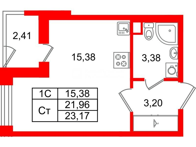 Студия 21 м2 в ЖК Парадный ансамбль корпус null этаж 1