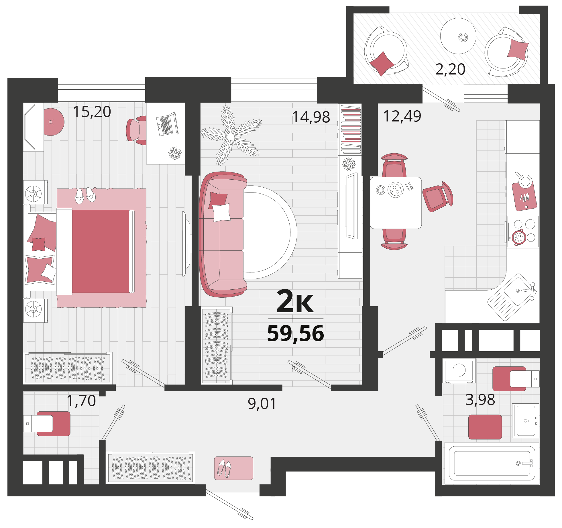 2-комнатная 59 м2 в ЖК Родные просторы корпус null этаж 4