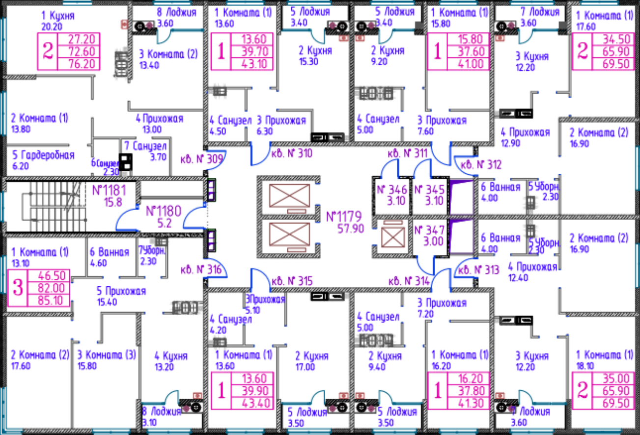 3-комнатная 82 м2 в ЖК undefined корпус null этаж 20
