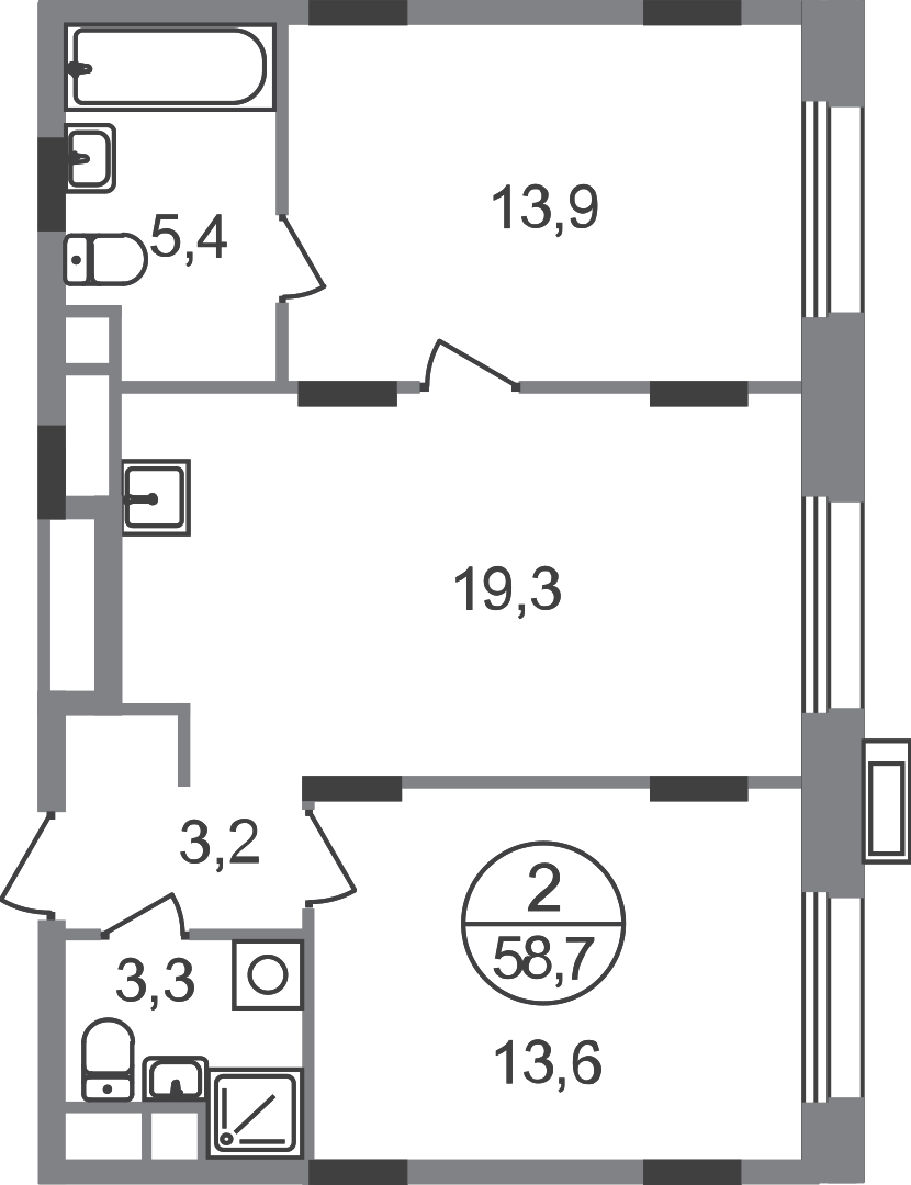 2-комнатная 58 м2 в ЖК Резиденции Сколково корпус null этаж 4