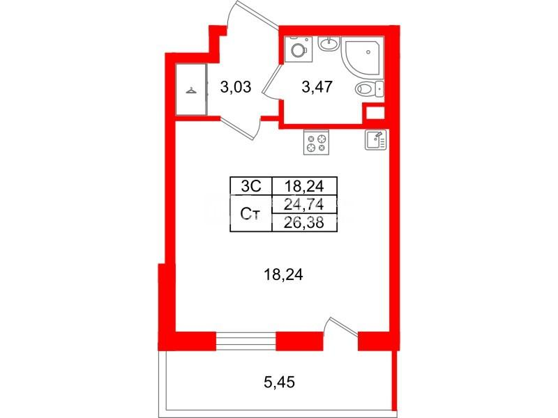 Студия 24 м2 в ЖК Парадный ансамбль корпус null этаж 2
