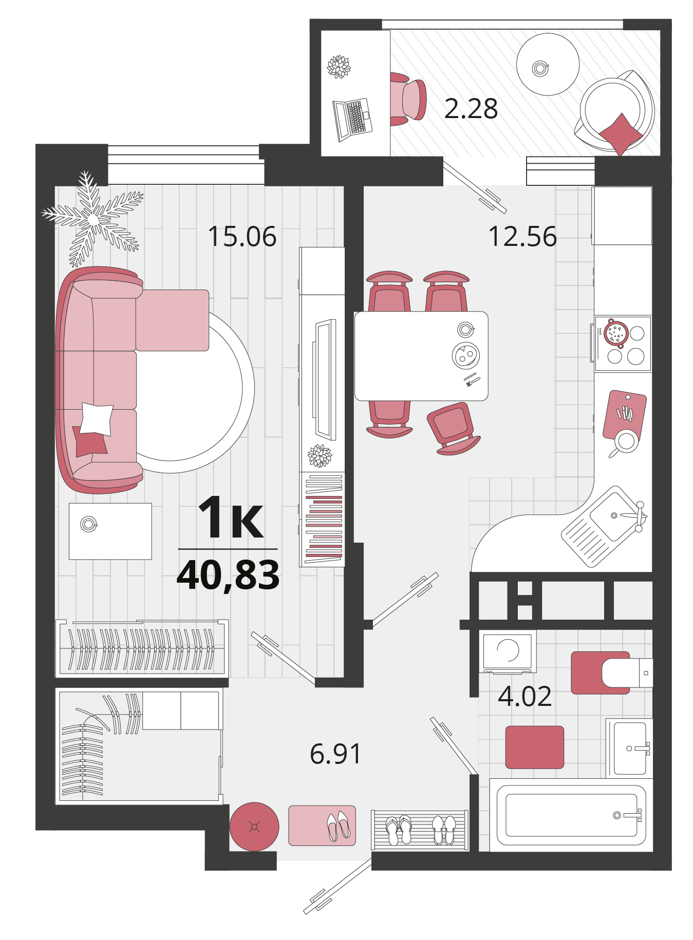 1-комнатная 40 м2 в ЖК Родные просторы корпус null этаж 4