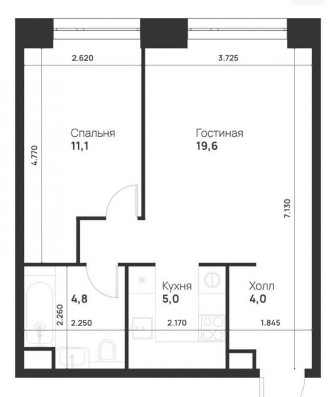 1-комнатная 44.5 м2 в ЖК undefined корпус null этаж 8