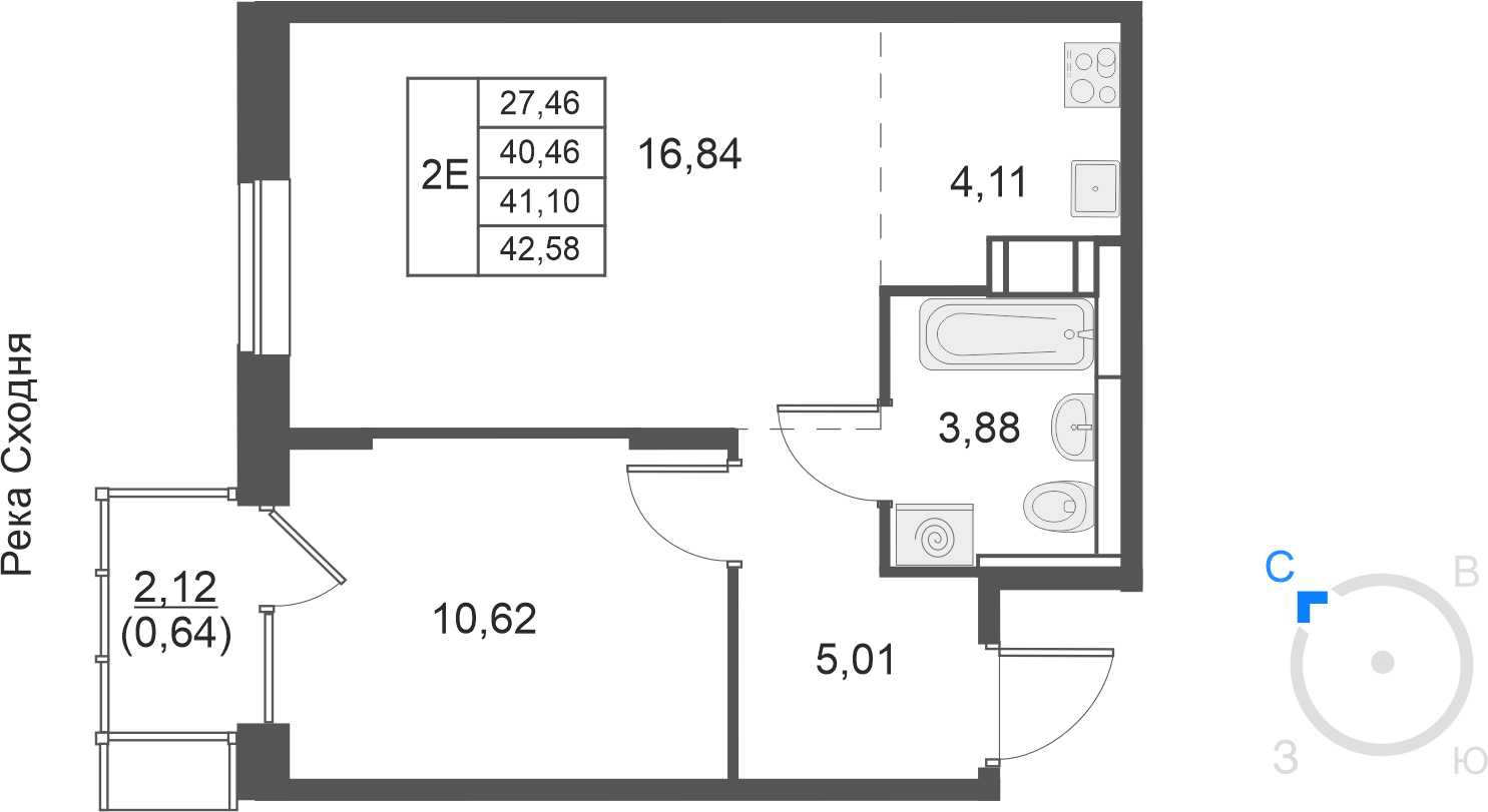 2-комнатная 41 м2 в ЖК Большое Путилково (УРАЛСИБ) корпус null этаж 10
