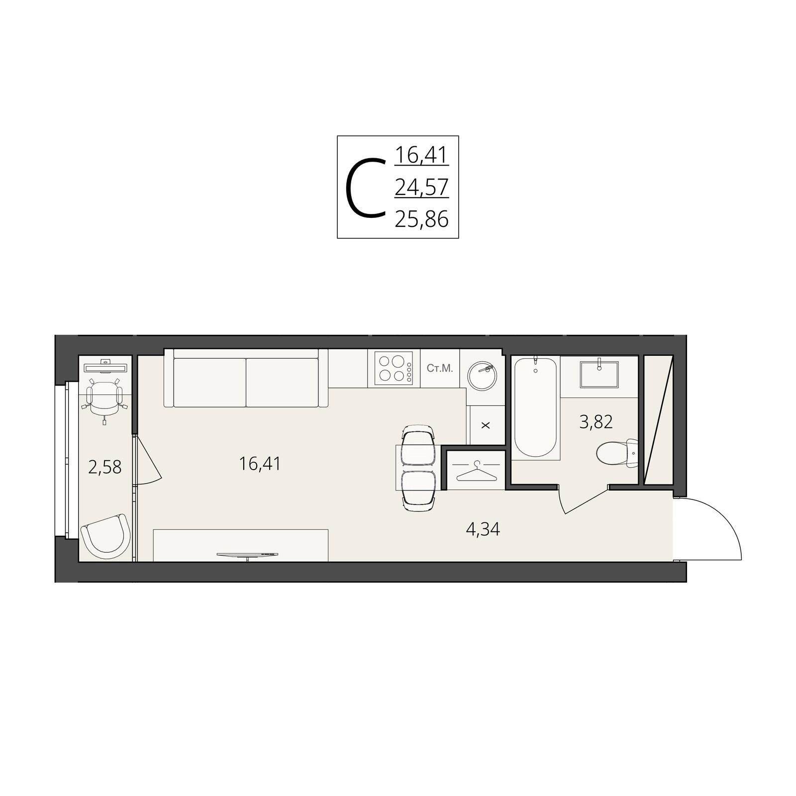 Студия 25 м2 в ЖК Берег Волги корпус null этаж 8