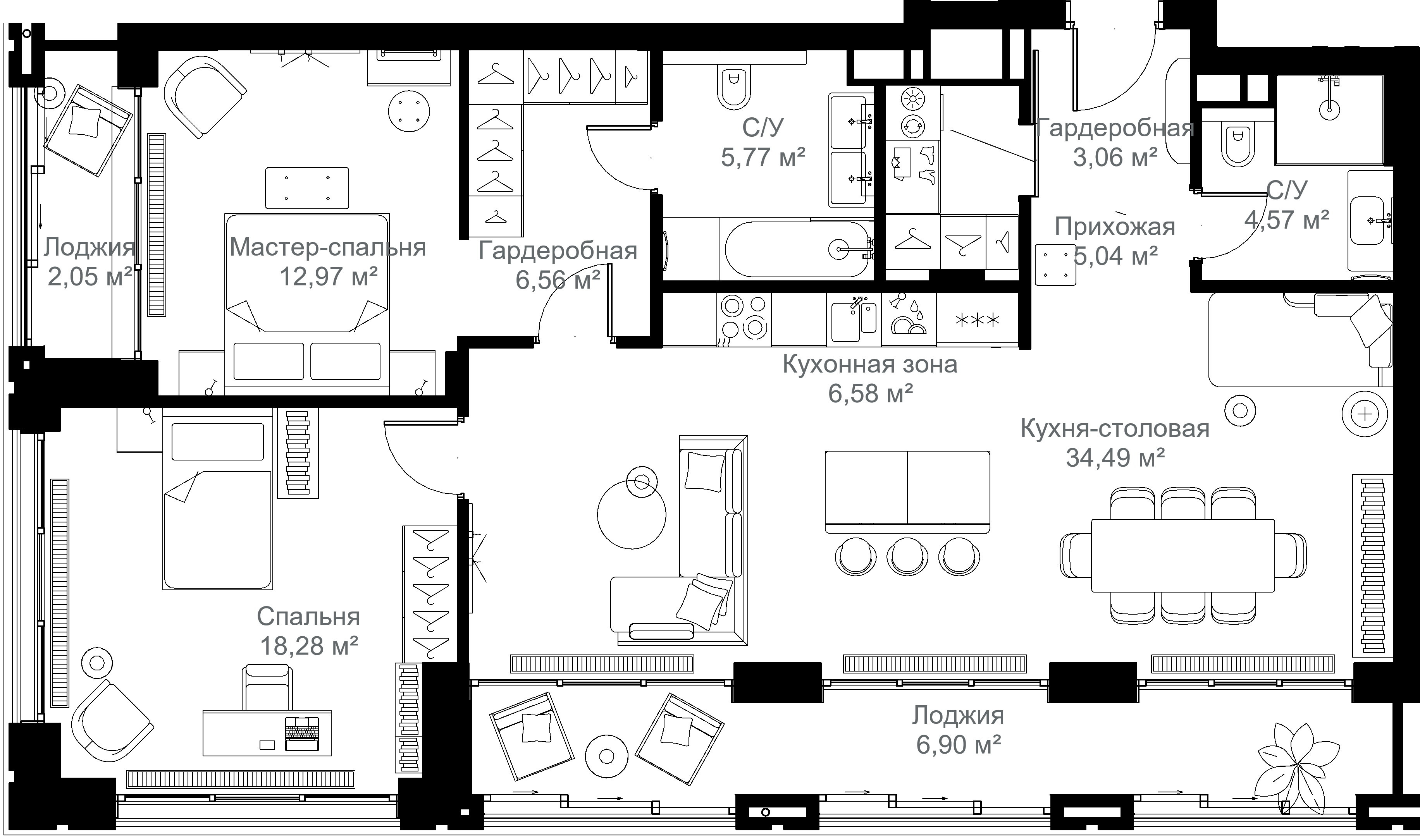 2-комнатная 106 м2 в ЖК МЫС корпус null этаж 4