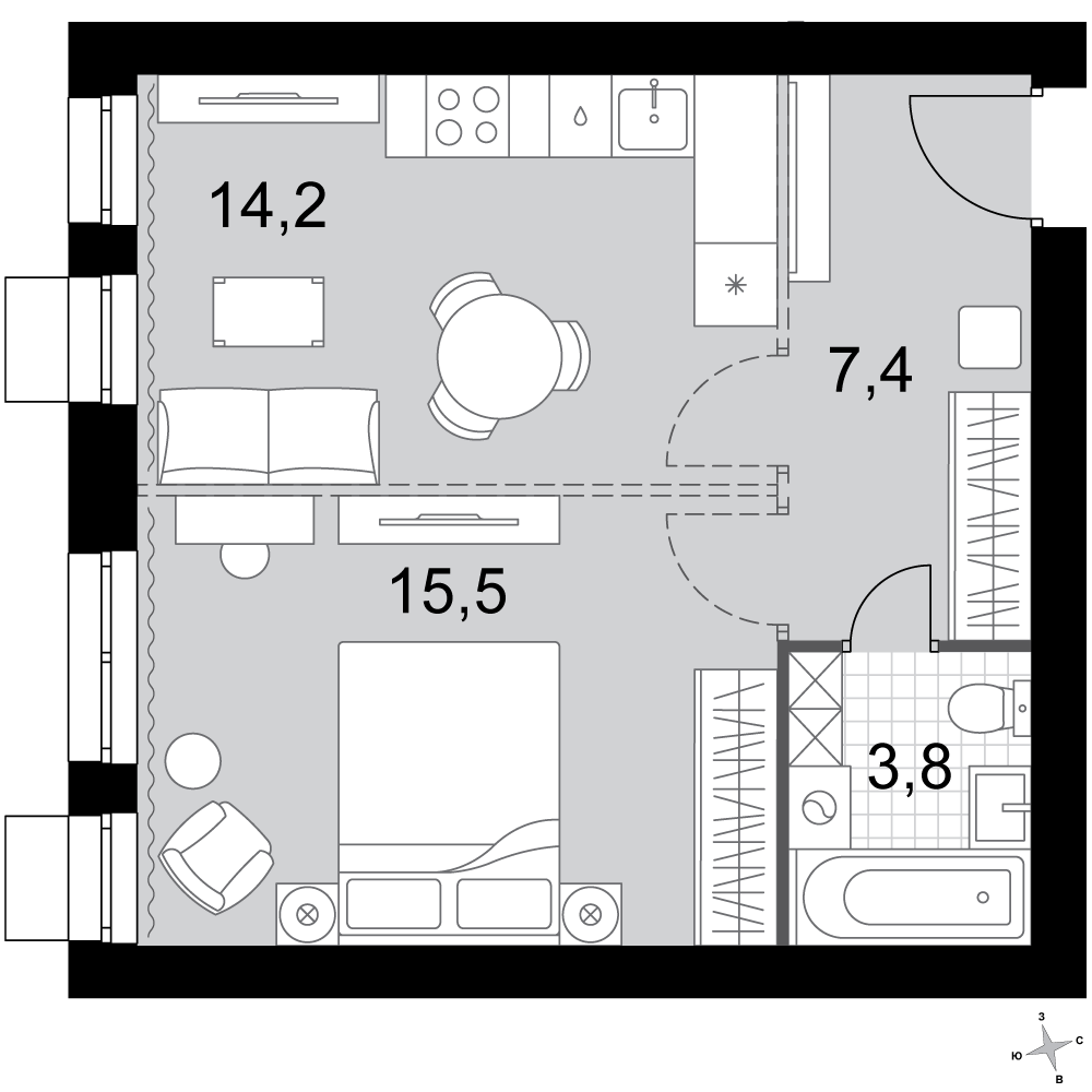 1-комнатная 40 м2 в ЖК Дубровицы Клаб корпус null этаж 2