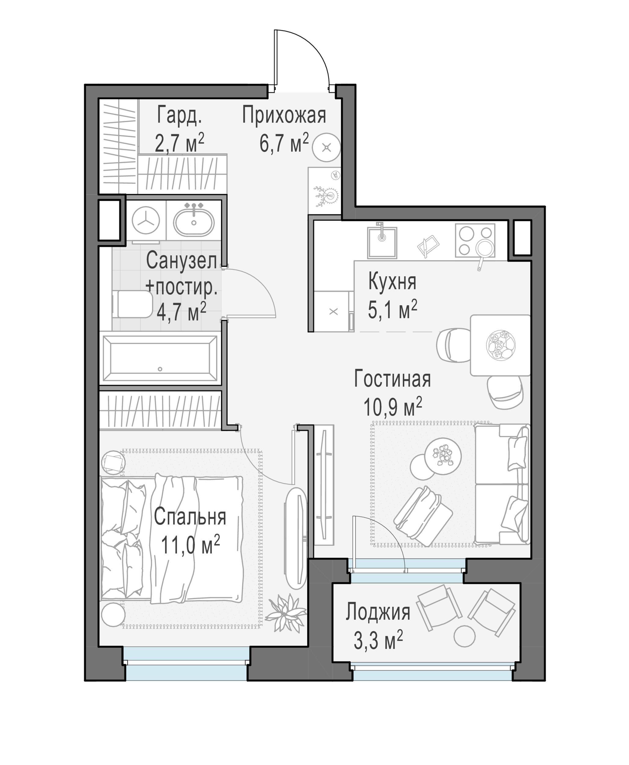2-комнатная 42 м2 в ЖК Жилые кварталы «Белый Град» корпус null этаж 23