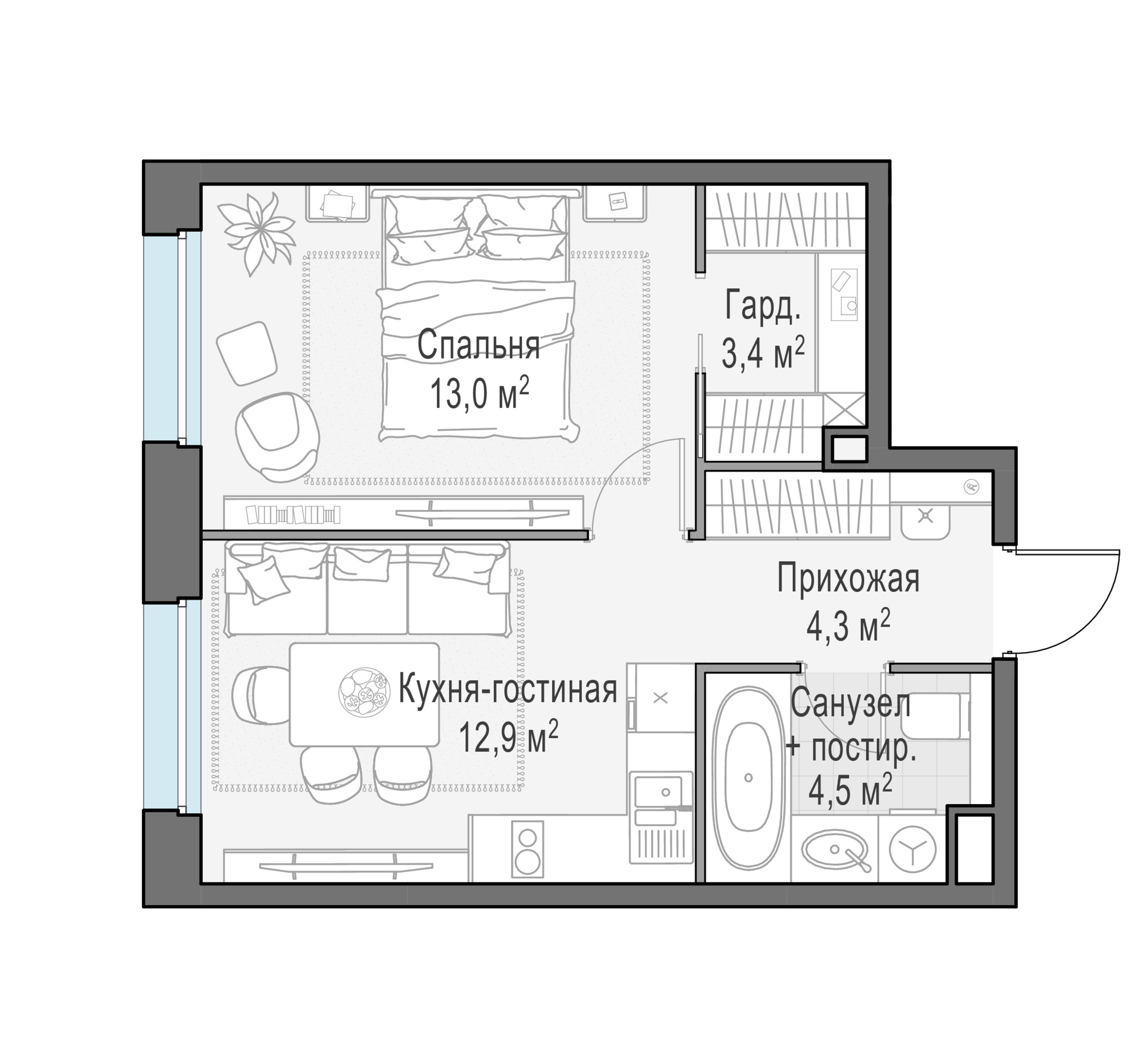 1-комнатная 37 м2 в ЖК Жилые кварталы «Белый Град» корпус null этаж 10