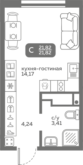 Студия 21 м2 в ЖК Меридиан Слобода корпус null этаж 4