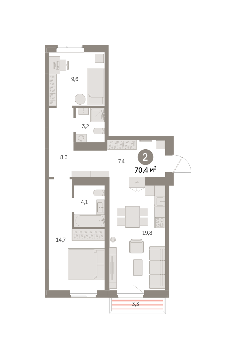 2-комнатная 70 м2 в ЖК Шишимская горка корпус null этаж 8