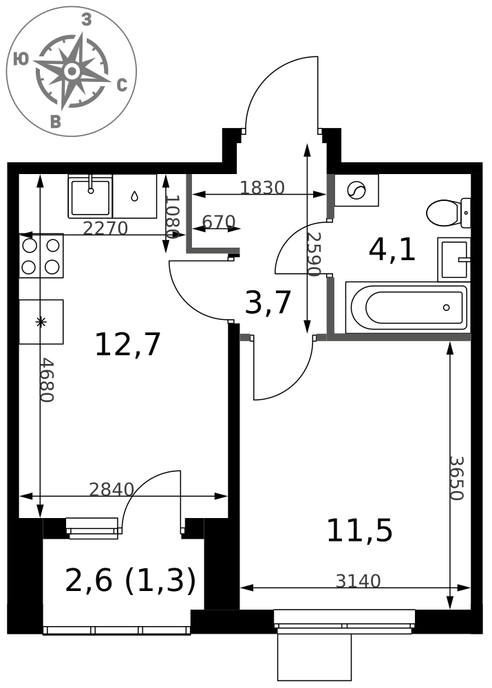 1-комнатная 33 м2 в ЖК 1-й Ясеневский корпус null этаж 10