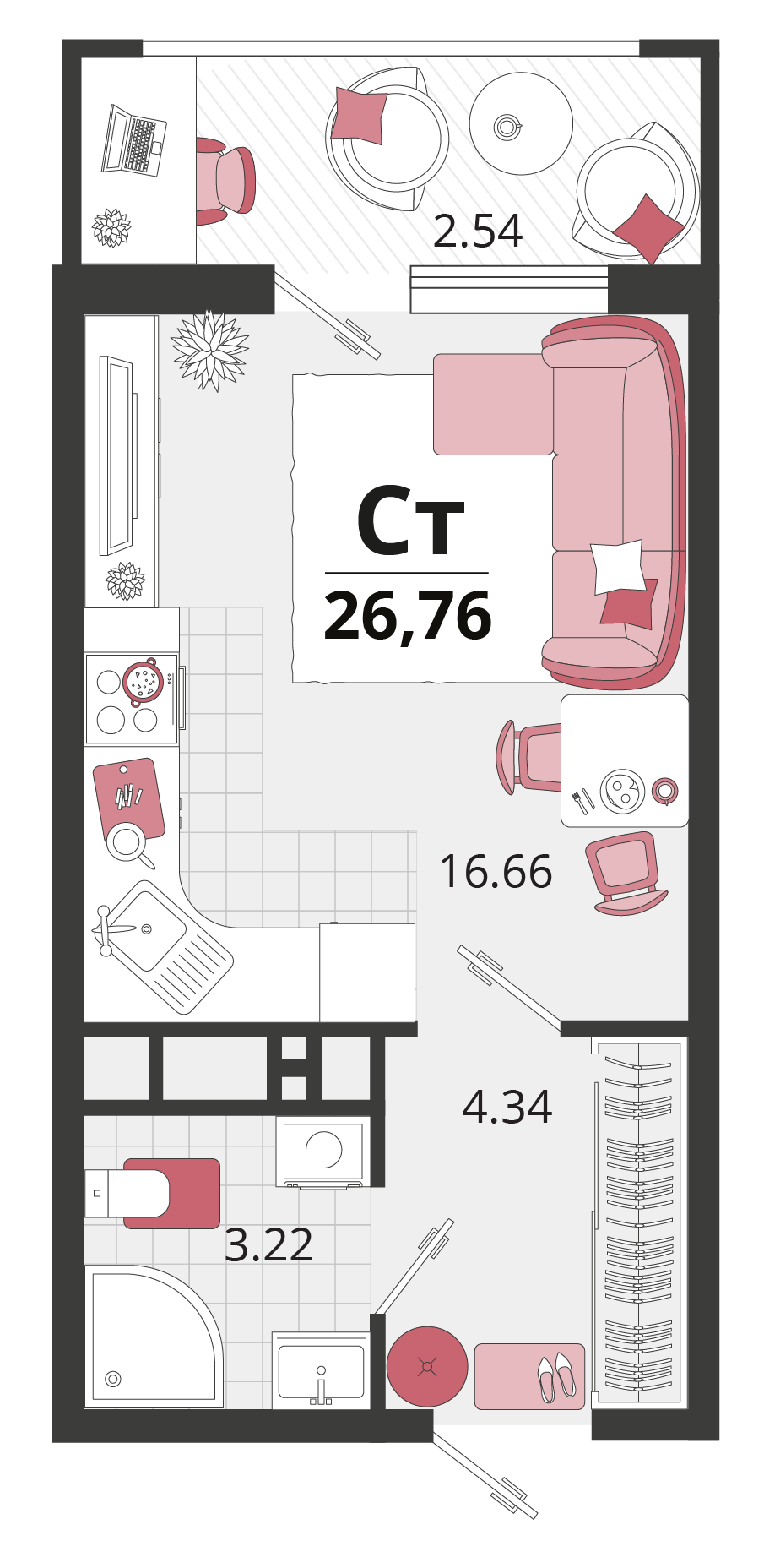 Студия 27 м2 в ЖК Родные просторы корпус null этаж 2