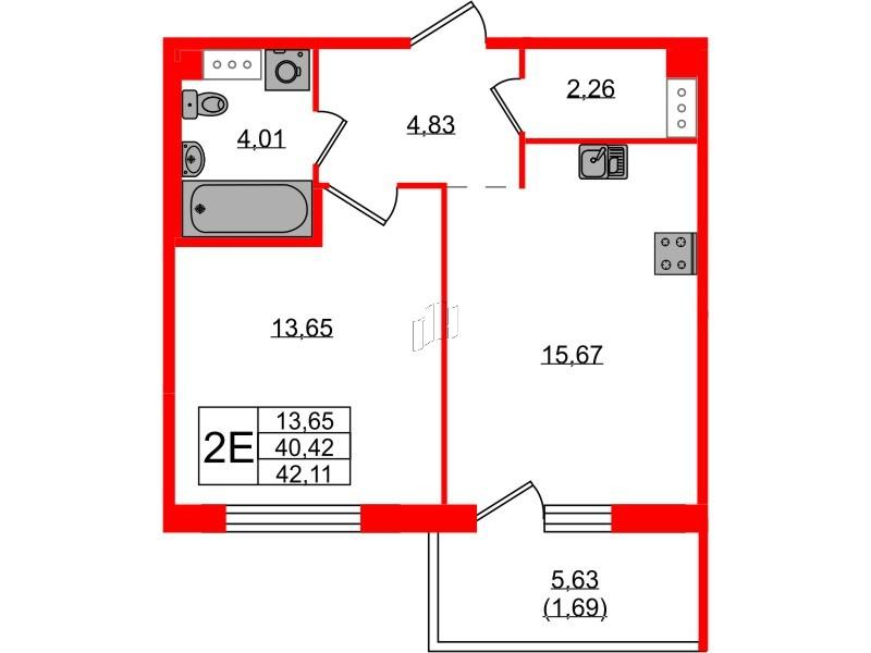 1-комнатная 41 м2 в ЖК IQ Гатчина корпус null этаж 1