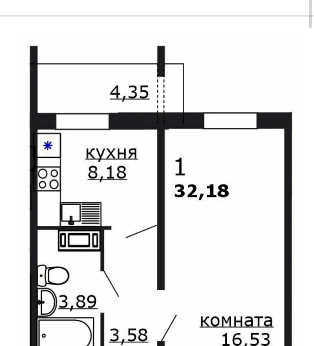 1-комнатная 33 м2 в ЖК undefined корпус null этаж 9