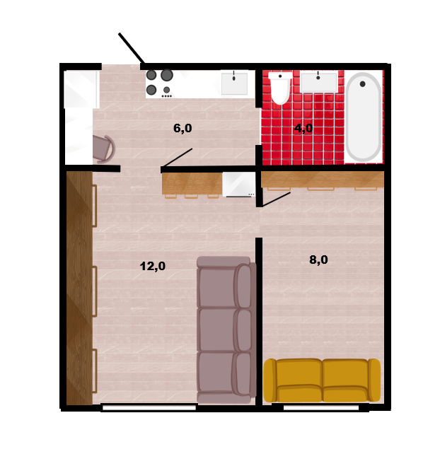 2-комнатная 30 м2 в ЖК undefined корпус null этаж 2