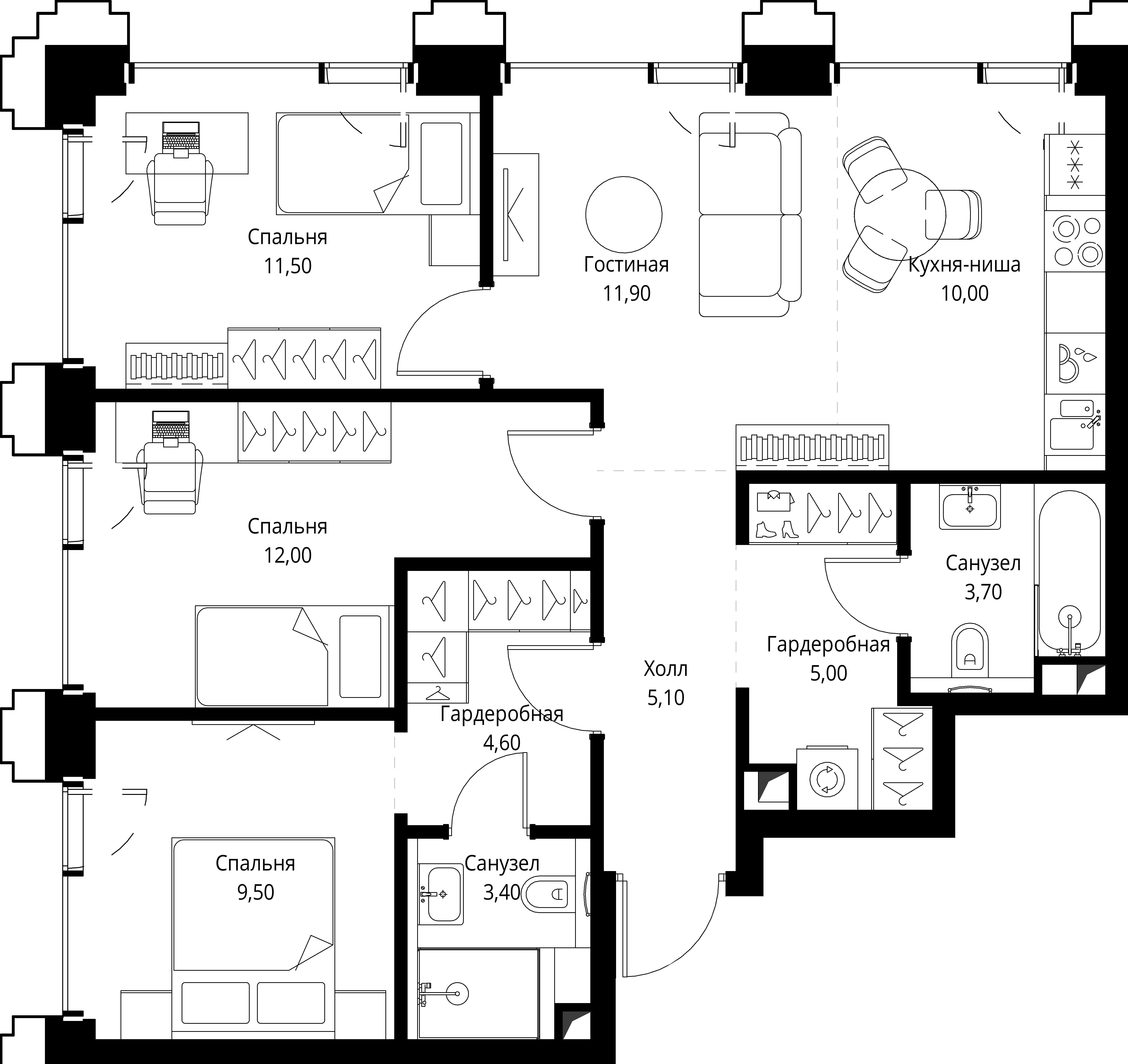 3-комнатная 76 м2 в ЖК СЕТ корпус null этаж 22