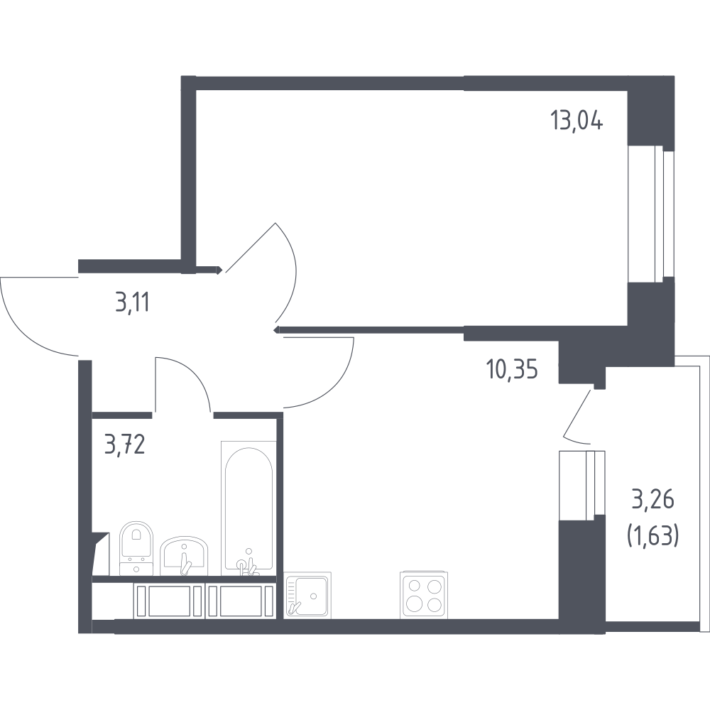 1-комнатная 31 м2 в ЖК Новое Колпино корпус null этаж 4