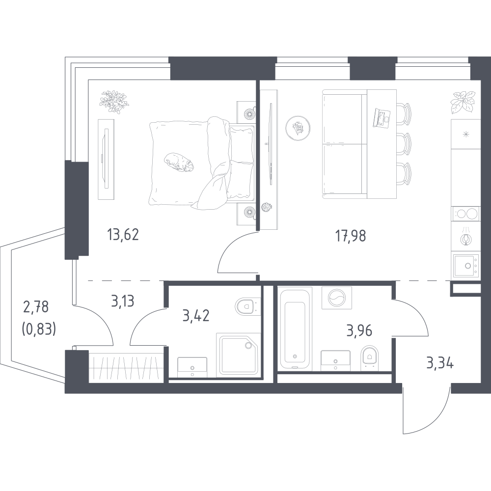 1-комнатная 46 м2 в ЖК Литературный Квартал корпус null этаж 6
