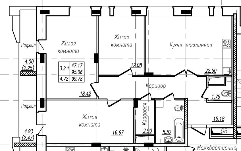 3-комнатная 99 м2 в ЖК Николаевский парк корпус null этаж 8