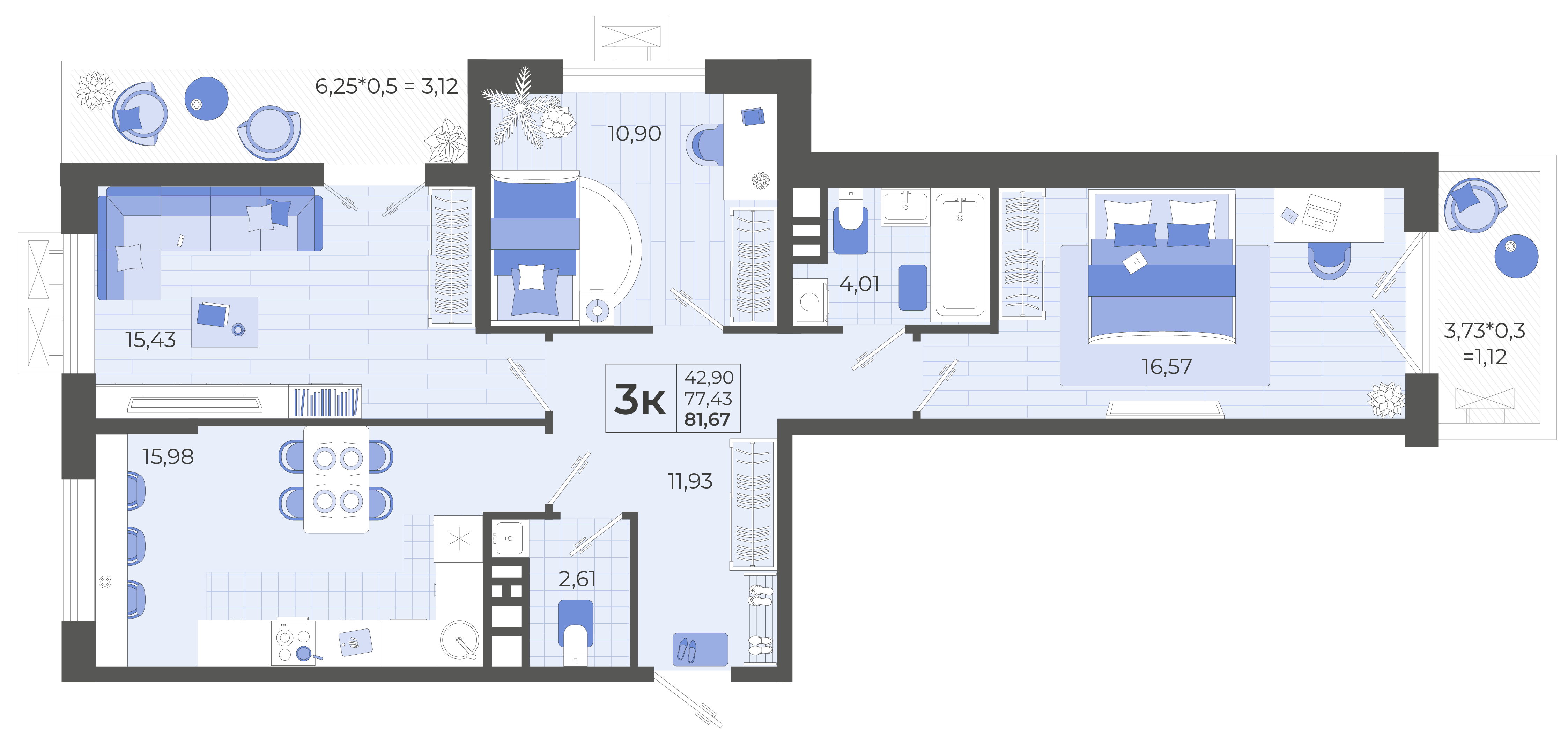 3-комнатная 81 м2 в ЖК Высочество корпус null этаж 2