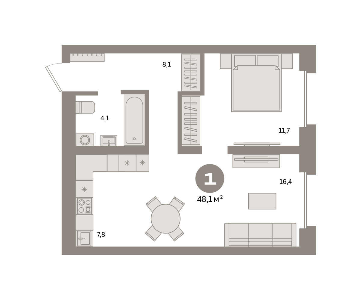 1-комнатная 48 м2 в ЖК Метроном корпус null этаж 2