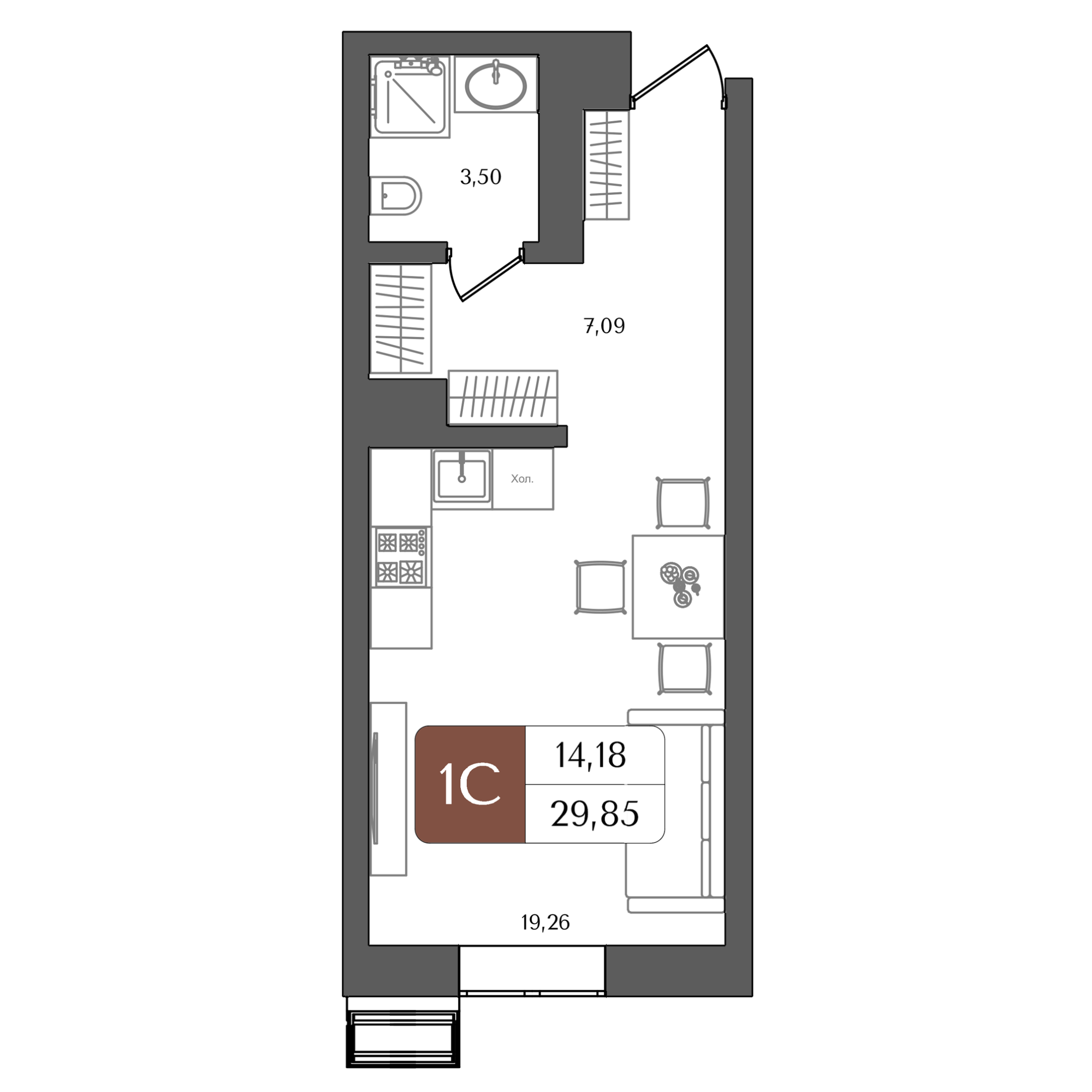 Студия 29 м2 в ЖК Холмогоры корпус null этаж 14