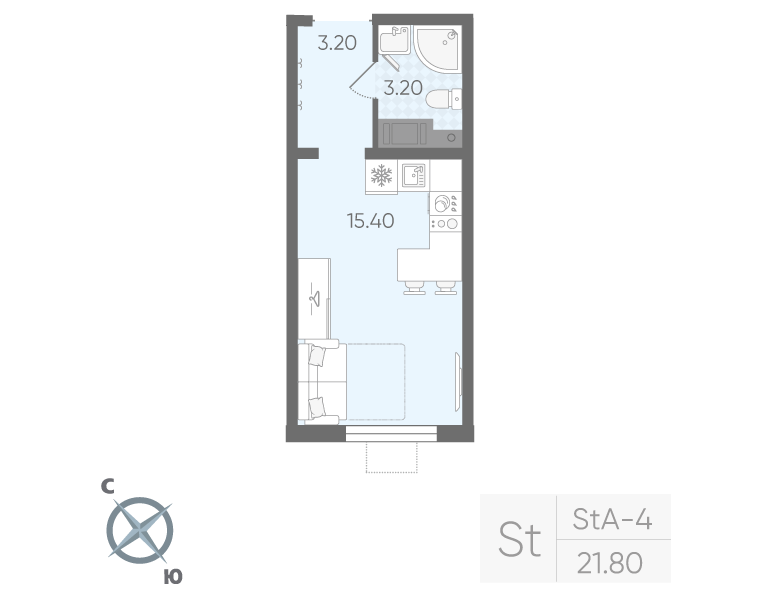 Студия 21 м2 в ЖК Ручьи (2 оч.) корпус null этаж 20