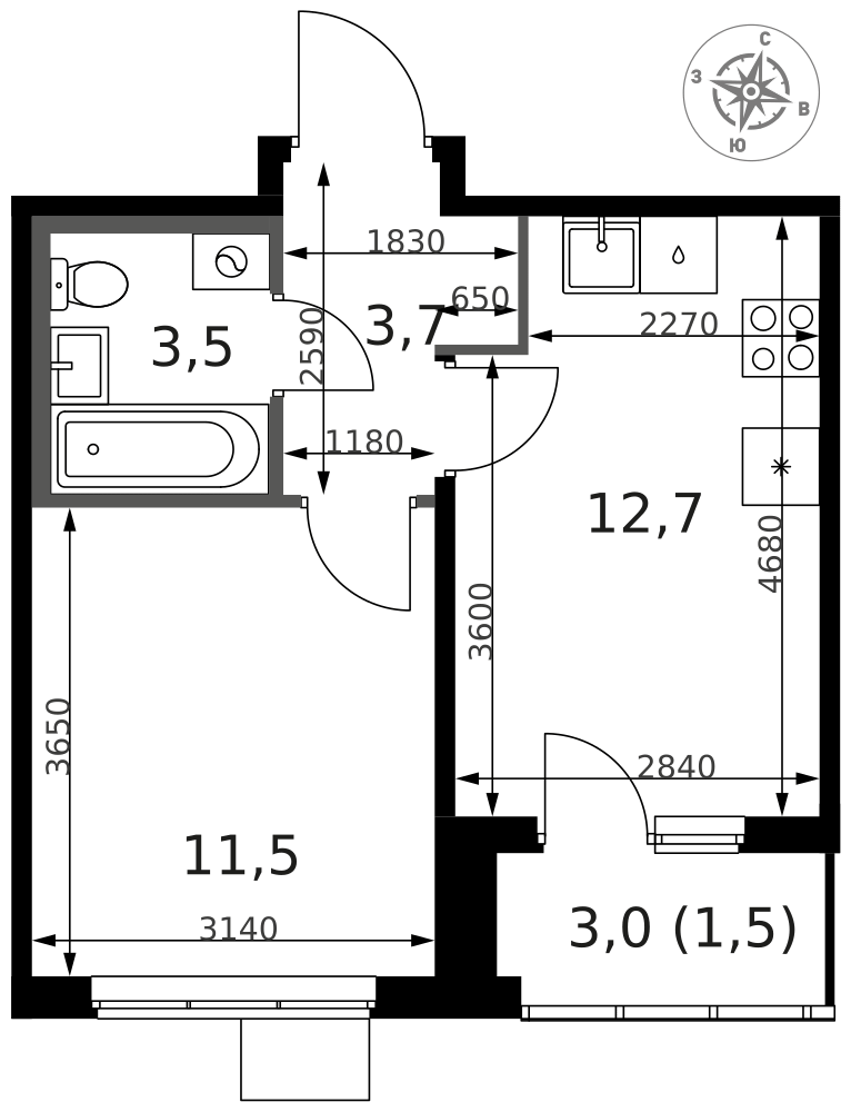 1-комнатная 32 м2 в ЖК 1-й Ясеневский корпус null этаж 6