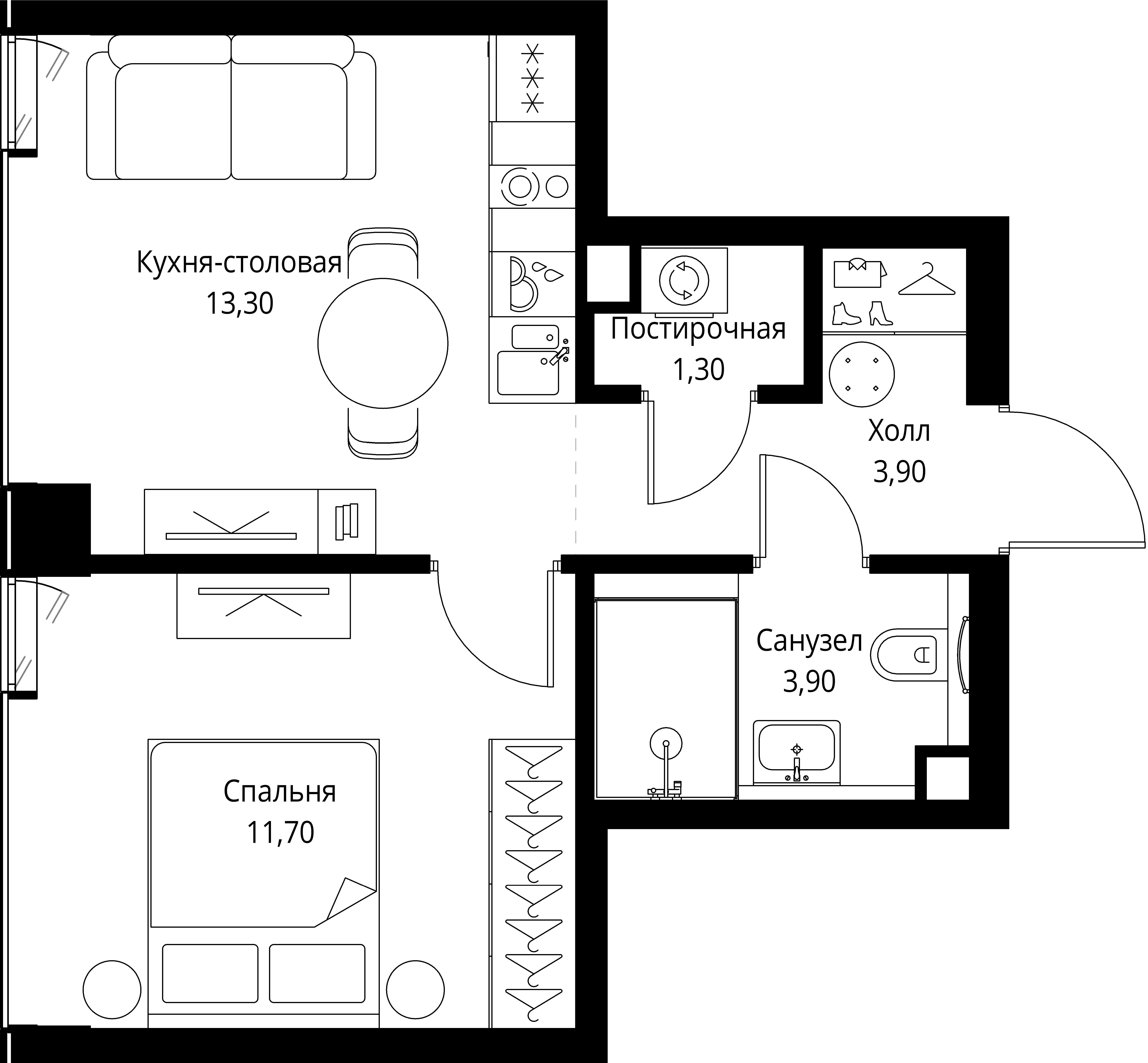1-комнатная 34 м2 в ЖК VEER корпус null этаж 3