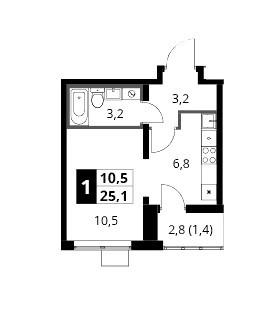 Студия 25.1 м2 в ЖК undefined корпус null этаж 12