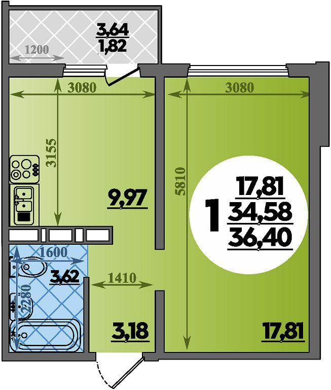 1-комнатная 36 м2 в ЖК Суворовский корпус null этаж 12