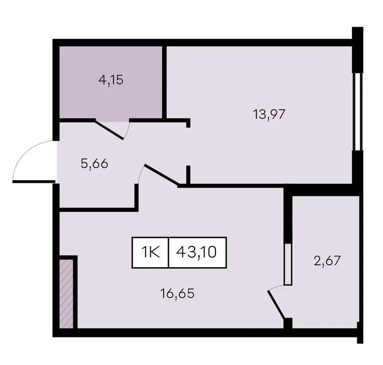 Студия 43.1 м2 в ЖК undefined корпус null этаж 3