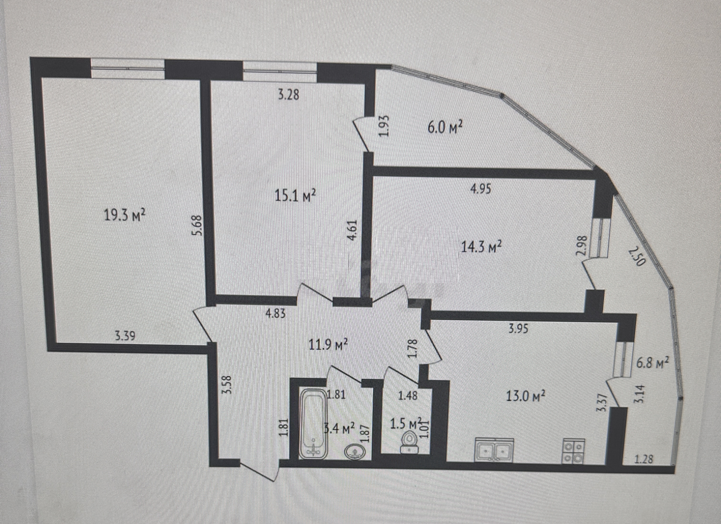 3-комнатная 91 м2 в ЖК undefined корпус null этаж 1
