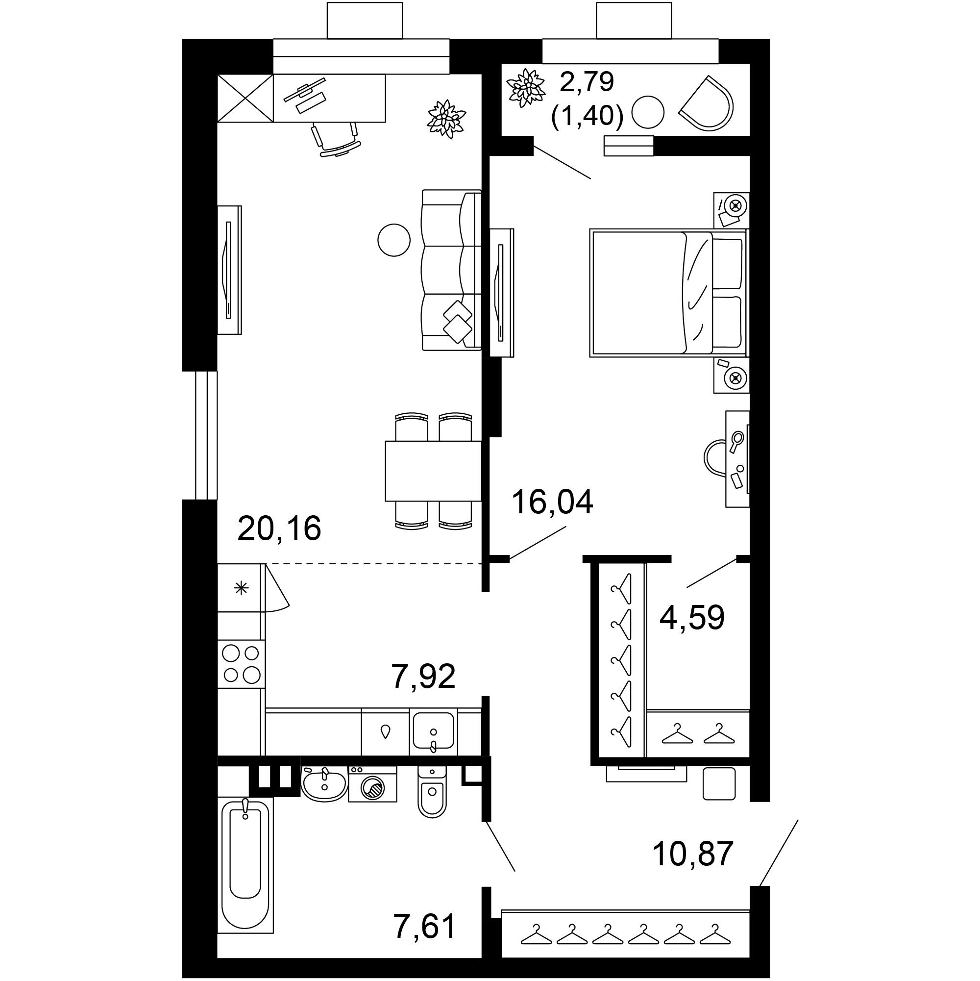 2-комнатная 68 м2 в ЖК 1799 корпус null этаж 1