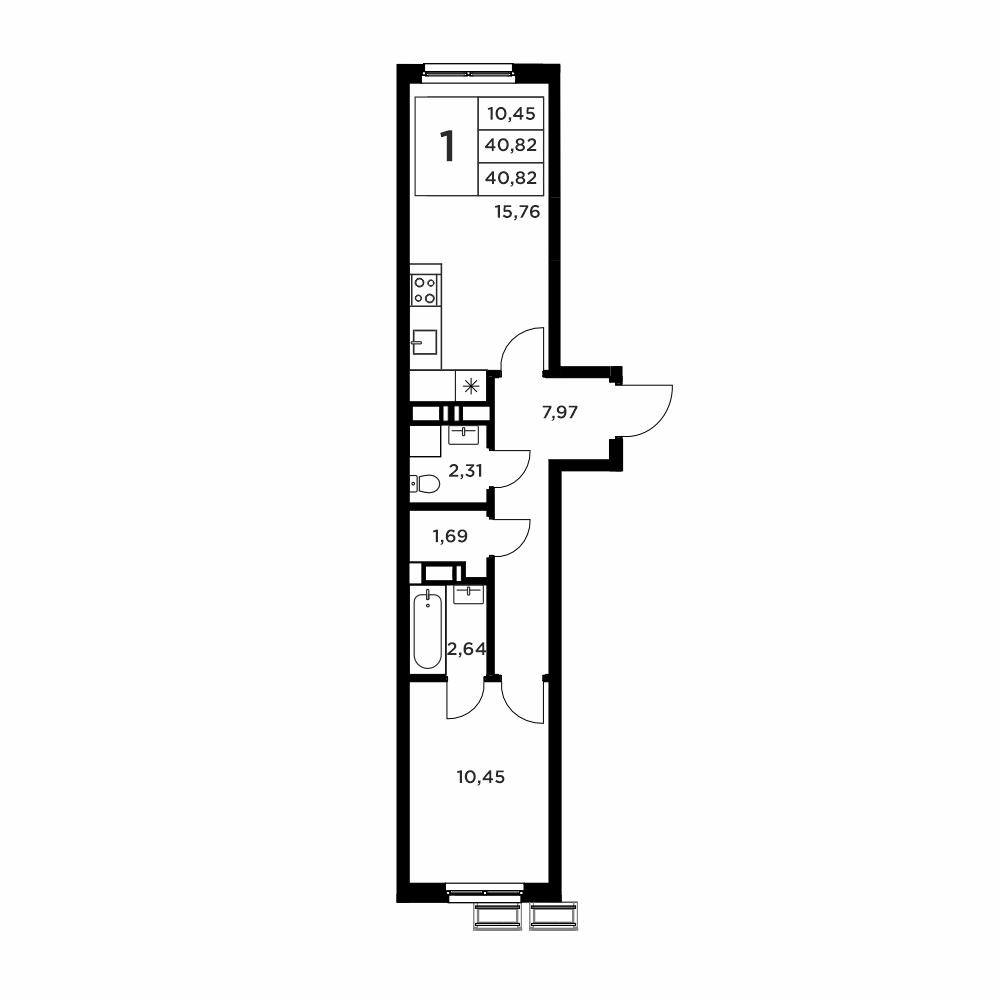 1-комнатная 40 м2 в ЖК Соседи корпус null этаж 4