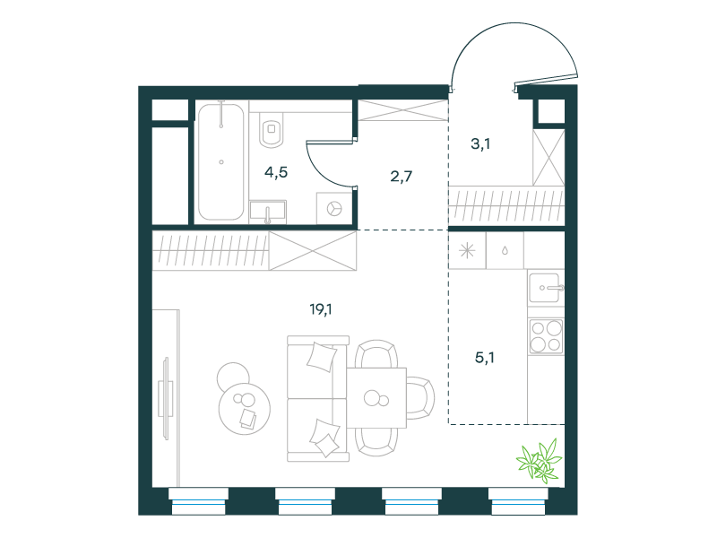 1-комнатная 34 м2 в ЖК Левел Селигерская корпус null этаж 36