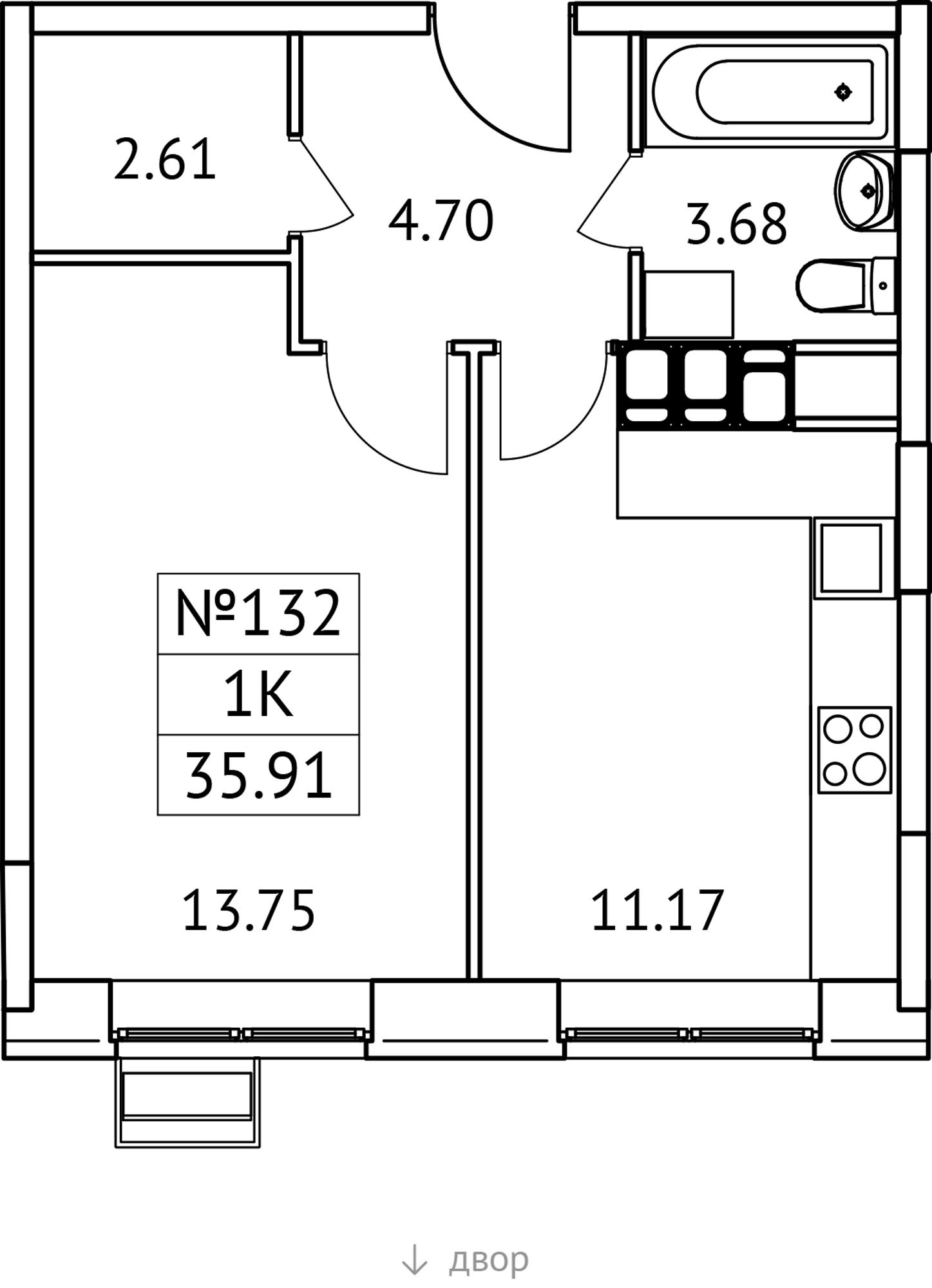 1-комнатная 35 м2 в ЖК Новотомилино корпус null этаж 10