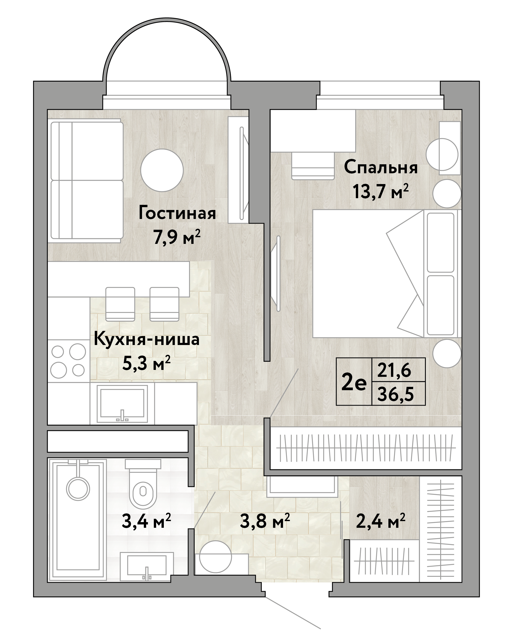1-комнатная 36 м2 в ЖК Новые Смыслы корпус null этаж 10