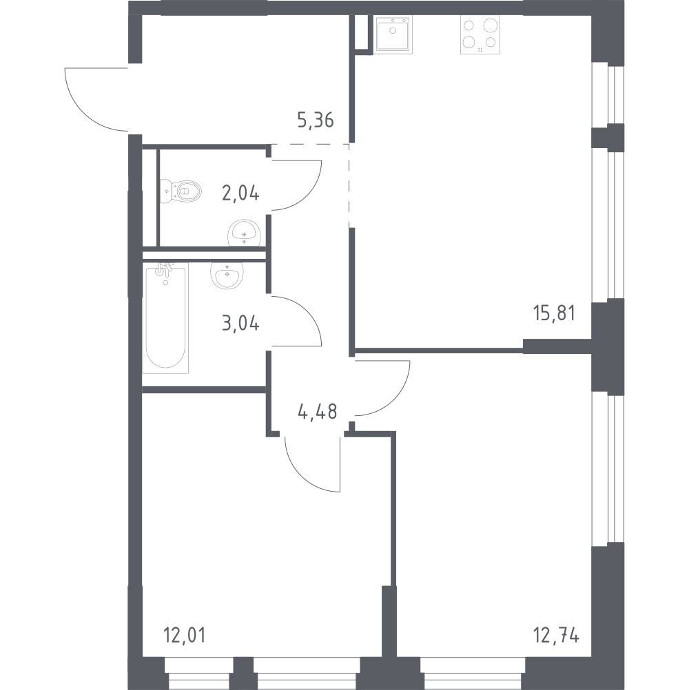2-комнатная 55 м2 в ЖК Новое Колпино корпус null этаж 1