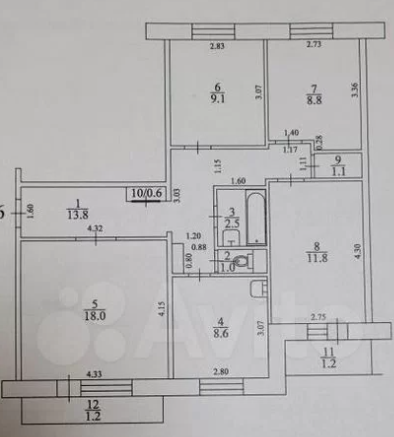 4-комнатная 75.4 м2 в ЖК undefined корпус null этаж 10