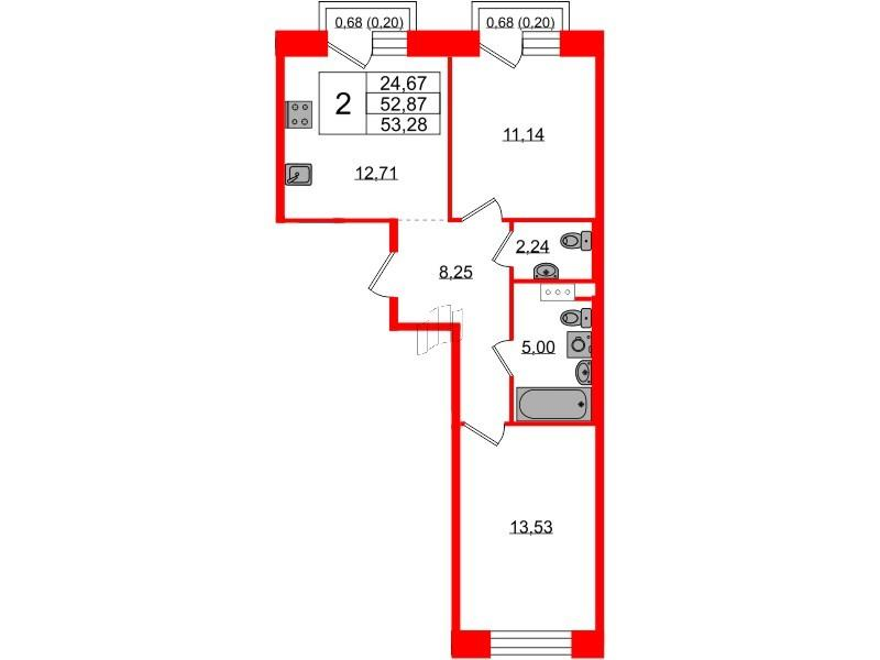 2-комнатная 53 м2 в ЖК PLUS Пулковский корпус null этаж 5