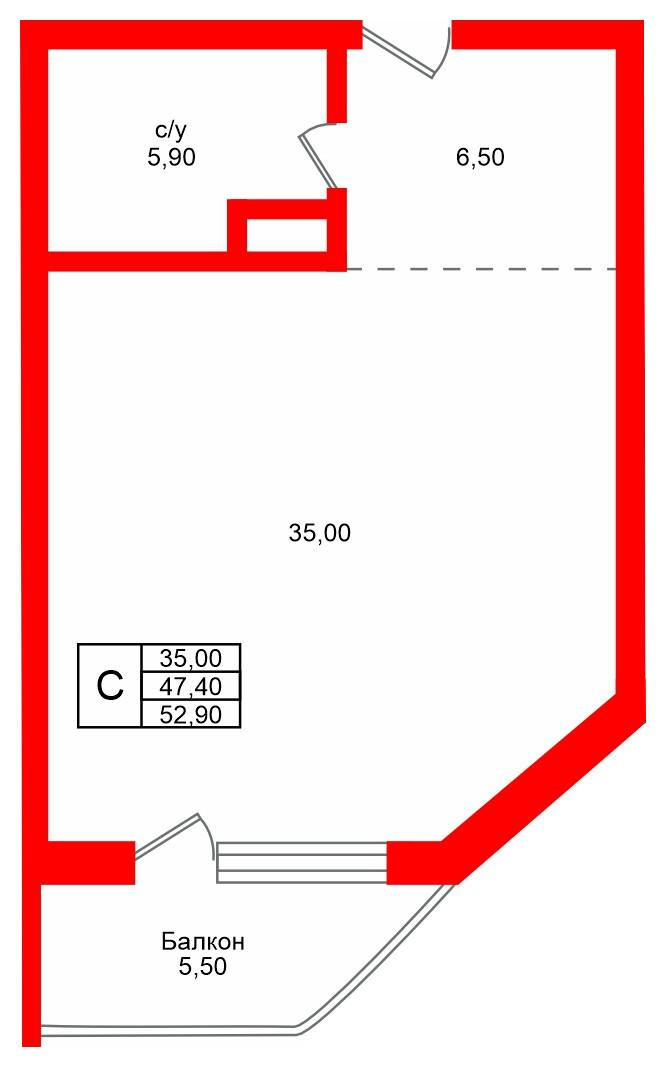 Студия 52 м2 в ЖК Русь-2 корпус null этаж 3