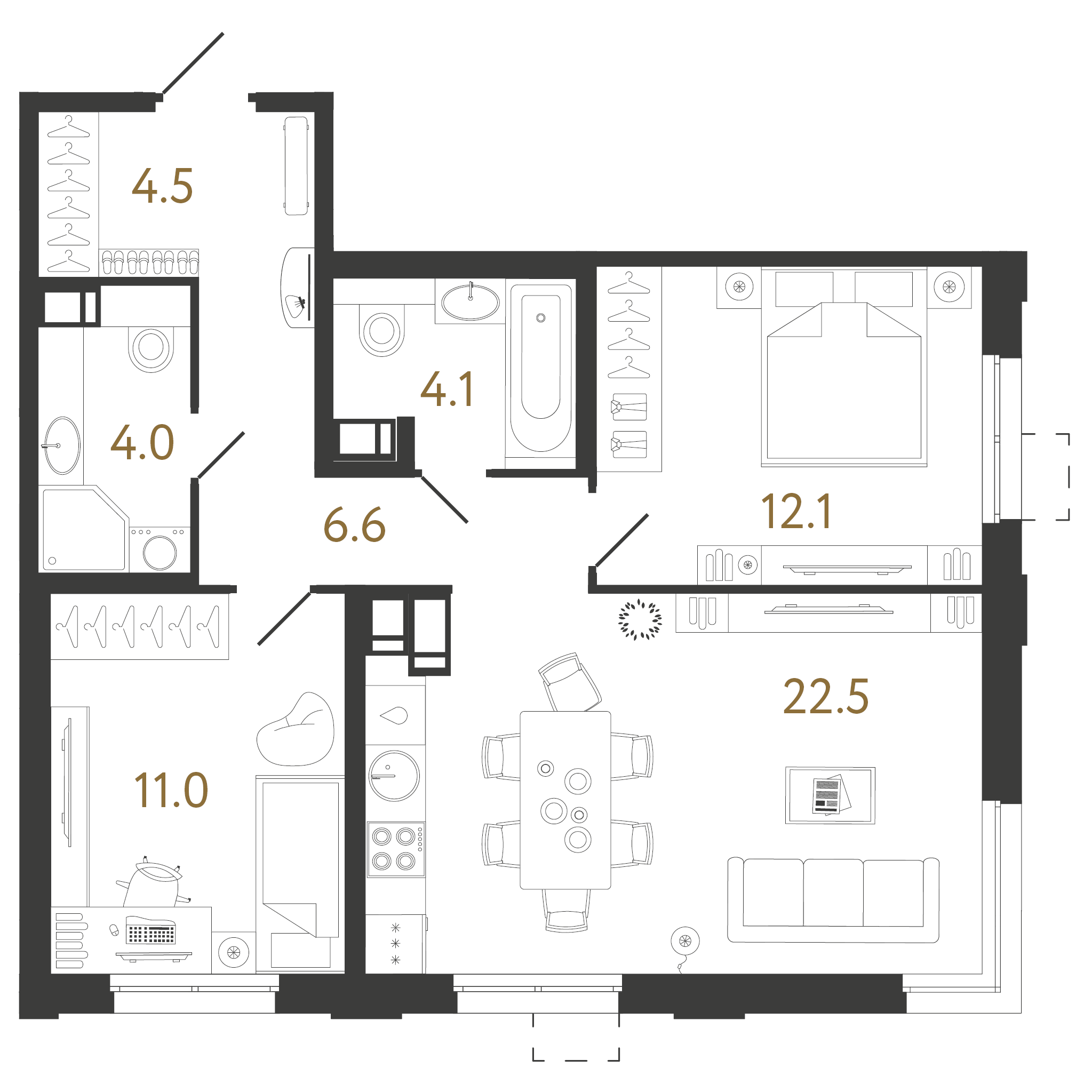 2-комнатная 64 м2 в ЖК Струны корпус null этаж 20