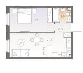 2-комнатная 45.1 м2 в ЖК undefined корпус null этаж 10