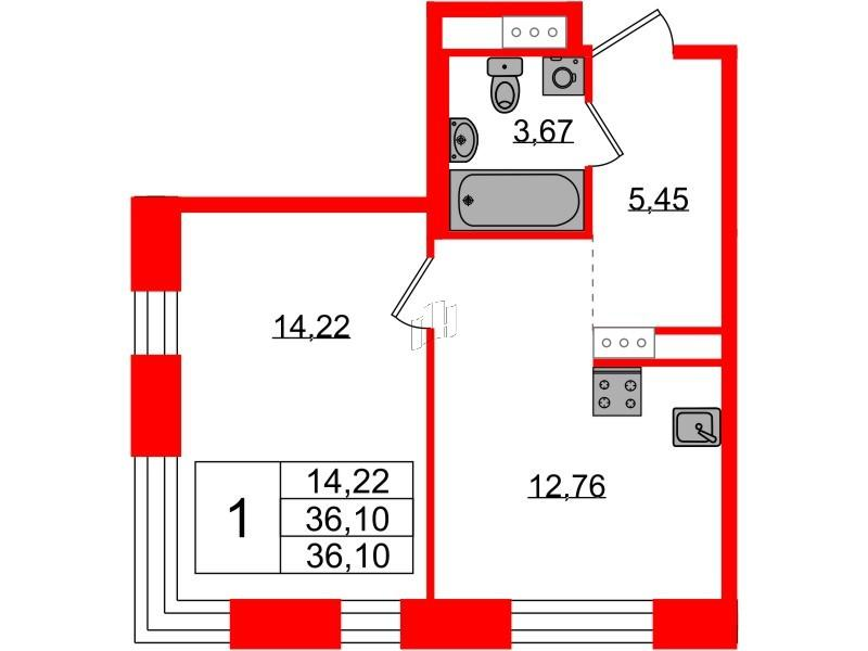1-комнатная 36 м2 в ЖК PLUS Пулковский корпус null этаж 5