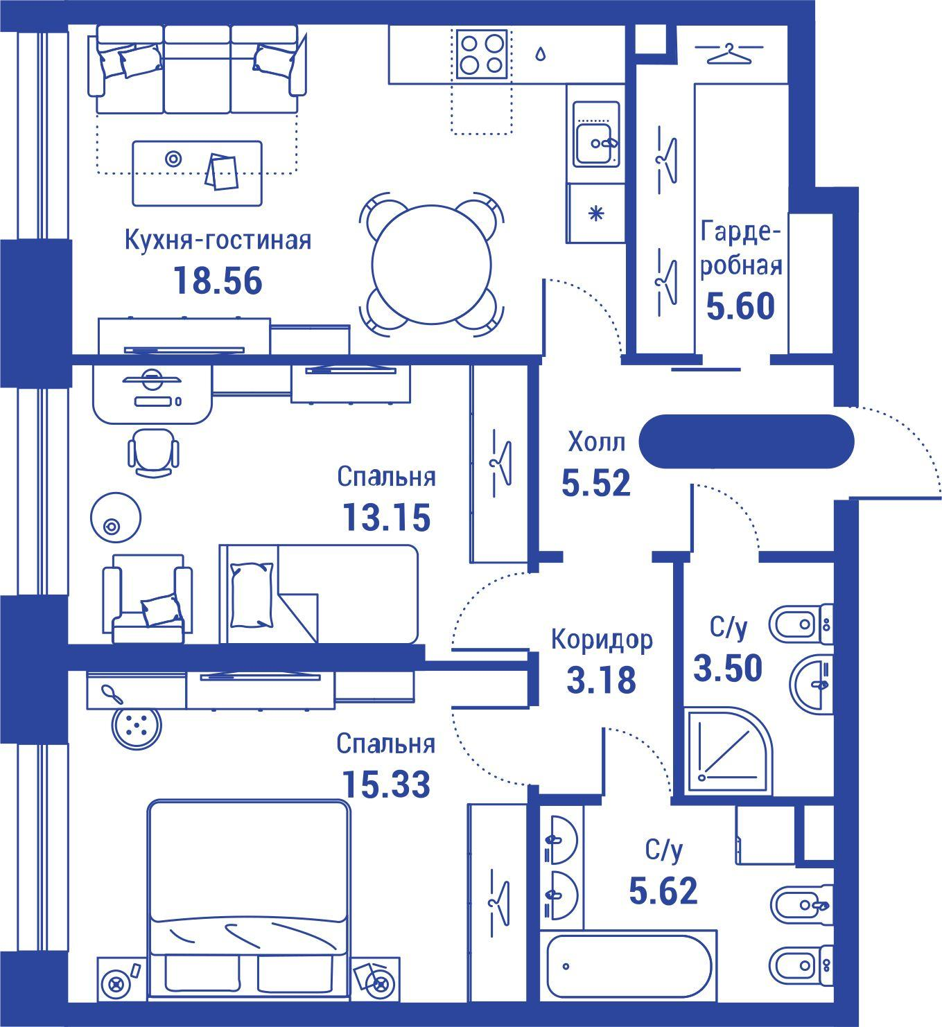 3-комнатная 70 м2 в ЖК iLove корпус null этаж 2